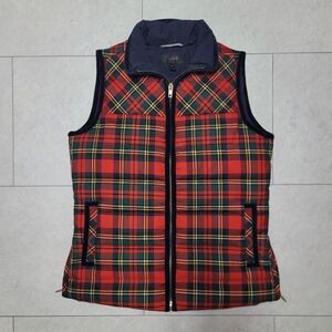 J. Crew Tartan Mountain Wool Plaid Puffer Vest Navy Red Yellow Green XS